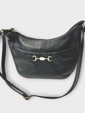 Giani Bernini Womens Leather Hobo Bag Purse Plaid Lining Black Pebble Leather